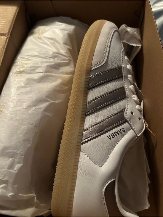 adidas Shoes - adidas Samba in White with Gray Stripes and Gum Sole